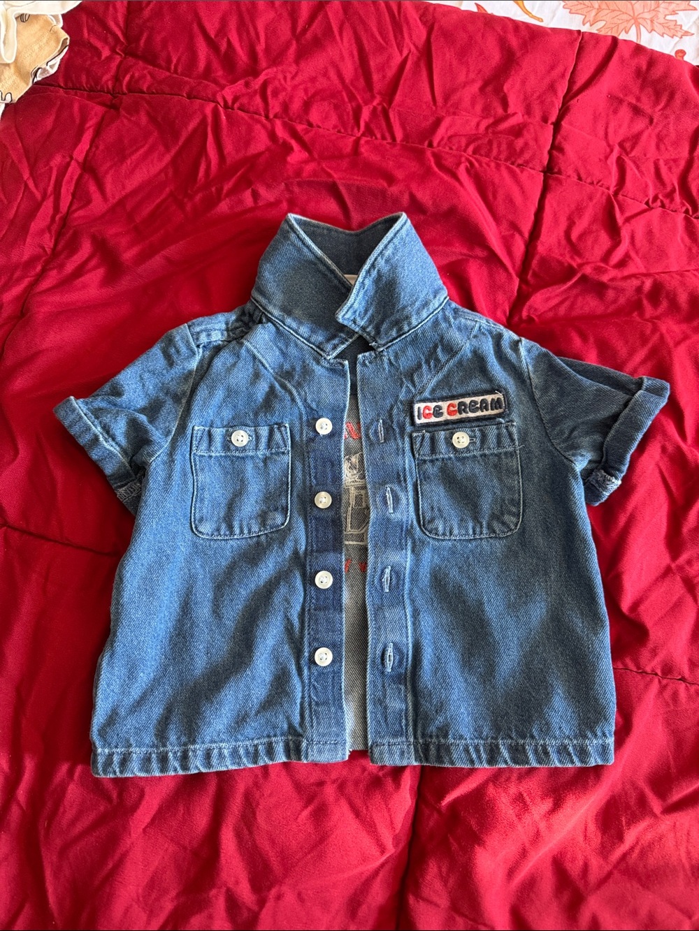 Old Navy Blue Short-Sleeve Denim Jacket with Ice Cream Patch